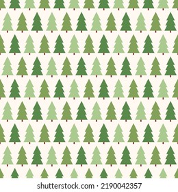 Seamless pattern with simple geometric trees. Green trees on white background.