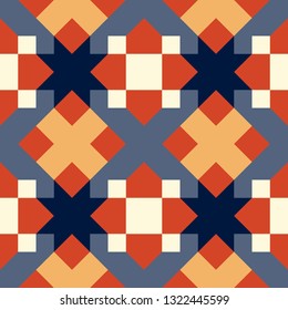 Seamless pattern with the simple geometrical drawing in retro style.  Vector illustration  