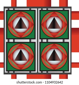 Seamless pattern with simple geometrical form  and stripes. Inspired by chinese motives and op art style. Vector illusive background with futuristic vibrant design.