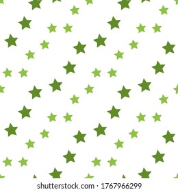 Patrón sin brillo con estrellas verdes simples sobre fondo blanco. Imagen vectorial. 