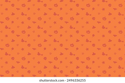 Seamless pattern, pattern, pattern with simple Halloween silhouettes on orange background.