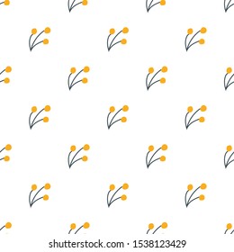 Seamless pattern. Simple hand drawn floral pattern with yellow berries