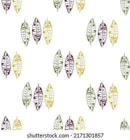 Seamless pattern from simple hand-drawn doodles tropical leaf silhouette vector. Hand drawn banana leaf silhouette isolated on white background. Background with cartoon sketch element for wallpaper
