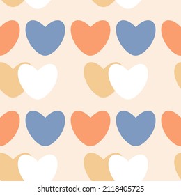 Seamless pattern with simple hearts. Background for Valentine's Day, wedding. Endless texture from cute hearts in flat style. Vector.