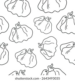 seamless pattern with a simple icon in line art style with a round ripe pumpkin with a tail without a background, for logos or patterns