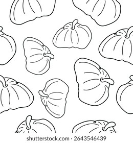 padrão perfeito com um ícone simples em estilo de arte em linha com uma abóbora de uma forma redonda desenhada com várias linhas sem um fundo, para logotipos ou padrões