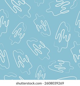 seamless pattern with a simple icon of a rectangular ice cream on a stick drawn with one contour in line art style on a blue background