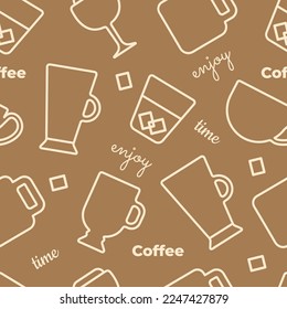 Seamless pattern with simple Icons of Coffee and Tea. For your packaging, wallpaper and fabric design. Vector Illustration.