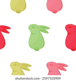 seamless pattern with simple icons of colorful jelly bunnies, back view, for various Easter decorations and designs