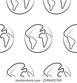 seamless pattern with simple icons of planet earth in line art style drawn with original outline, for logos and various designs