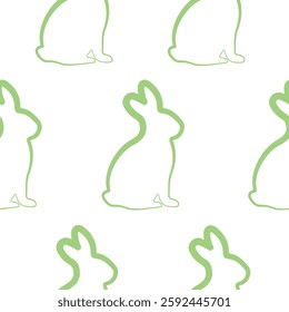 seamless pattern with simple icons of a rabbit sitting on its hind legs in green color in line art style, for logos or various holiday designs