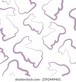 seamless pattern with simple icons of a rabbit sitting on its hind legs in purple color in line art style arranged randomly, for logos or various holiday designs