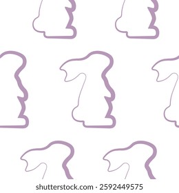 seamless pattern with simple icons of a rabbit sitting on its hind legs in purple color in line art style, for logos or various holiday designs