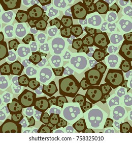 Seamless pattern. Simple images of skulls on pentagons located randomly. Fashionable five-color camouflage.