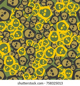 Seamless pattern. Simple images of skulls on pentagons located randomly. Fashionable five-color camouflage.