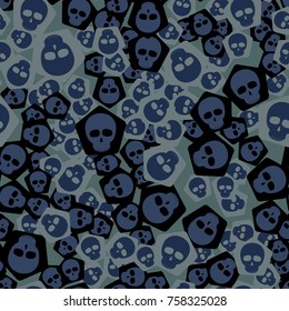 Seamless pattern. Simple images of skulls on pentagons located randomly. Fashionable five-color camouflage.