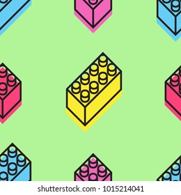 Seamless pattern with simple isometric forms. Memphis design. The '80s and '90s fashion style. Abstract background. Modern wallpaper. Vector illustration. 