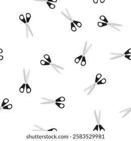 Seamless pattern of simple kitchen or office scissors. Stationery tool texture, design isolated on white background. Wallpaper template. flat vector illustration