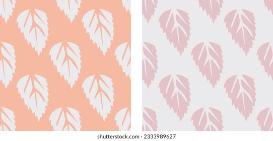 Seamless pattern of simple leaves on pastel background