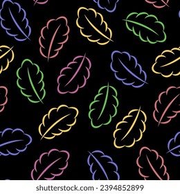 Seamless pattern of simple leaves on a dark background. Vector illustration.