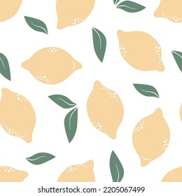 Seamless pattern - simple lemons and leaves on a white background. 