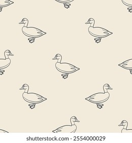 Seamless Pattern with Simple Line Art Ducks