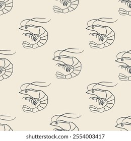 Seamless Pattern with Simple Line Art Shrimp
