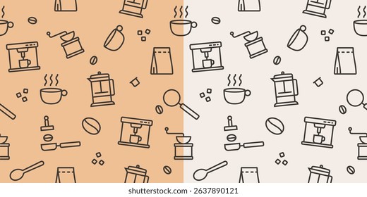 Seamless pattern simple line art outline coffee elements background. Vector illustration template