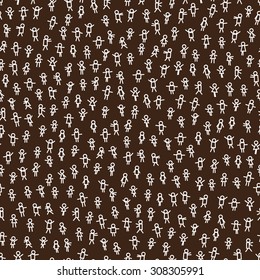 Seamless pattern with simple little men. Black and white background.