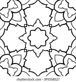 Seamless pattern of simple mandala on a white background. Oriental ornament. Template for carpet, shawl, tile, wallpaper, mosaic.