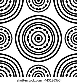 Seamless pattern of simple mandala on a white background. Oriental round ornament. Template for carpet, shawl, wallpaper, embroidery.