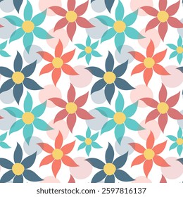 Seamless pattern with simple multicolored flowers. Floral abstract minimalistic background.