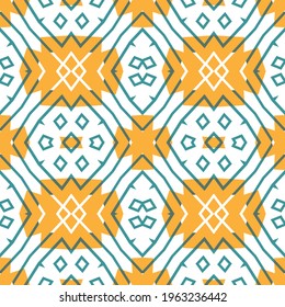 Seamless pattern with simple original ornament in ethnic style. White and yellow predominate. Vector illustration
