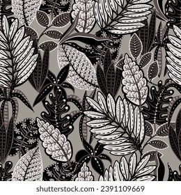 Seamless pattern with simple ornamental leaves. Vector