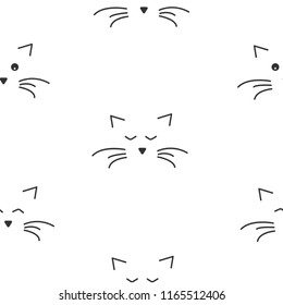 Seamless pattern with simple outline cat faces