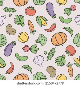 Seamless pattern with simple outline colorful vegetable icons for prints, wallpapers, mobile concepts and web apps. Vector flat illustration