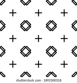 Seamless pattern simple outline with cross rectangle and plus symbol. suitable for fashion, background, decoration, etc.