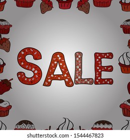 Seamless pattern. Simple patches, poster, badges in pop art style. Vector illustration. Picture in black, white and red colors. Sale banner template design. Lettering.