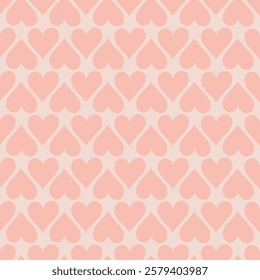 Seamless pattern of simple pink hearts isolated on pastel color for wrapping paper or fabric. Hand drawn style. Vector illustration