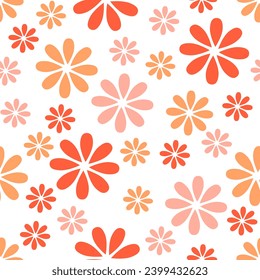 Seamless pattern, simple pink and yellow flowers on a white background. Background, textile, vector