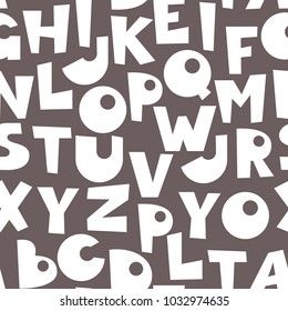 Seamless pattern with simple primitive letters. Vector illustration.