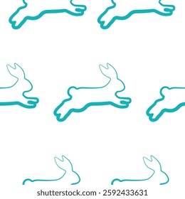 seamless pattern with simple rabbit icons in blue color in line art style, for logos or various holiday designs