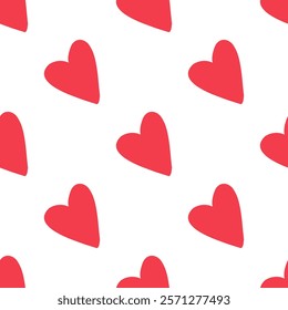 Seamless pattern with simple red hearts on white background