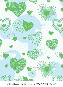 Seamless pattern of simple red hearts isolated on white for wrapping paper or fabric. Hand drawn style. Vector illustration.