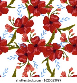  seamless pattern simple  red poppies. Scattered red flowers  vector pattern background