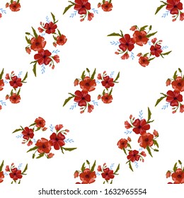  seamless pattern simple  red poppies. Scattered red flowers  vector pattern background