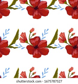  sin fisuras, simples amapolas rojas. Fondo vectorial de las flores rojas dispersas