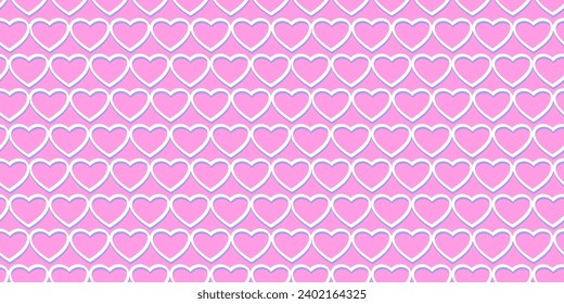 Seamless pattern with simple shape hearts on a pink back. Vector hand drawn. Print geometric hearts silhouettes. Valentine, love background. Design for textile, fashion, surface design, fabric