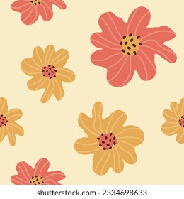 seamless pattern of simple shapes. abstract chamomile in retro style. minimalistic natural design, drawn by hand. for print, social network, banner, postcard, wallpaper. cute art vector template.