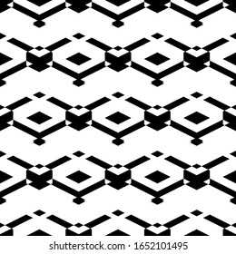 Seamless pattern. Simple shapes background. Geometric backdrop. Digital paper, textile print, web design, abstract wallpaper. Rhombuses, parallelograms, figures ornament. Ethnic motif. Vector artwork.